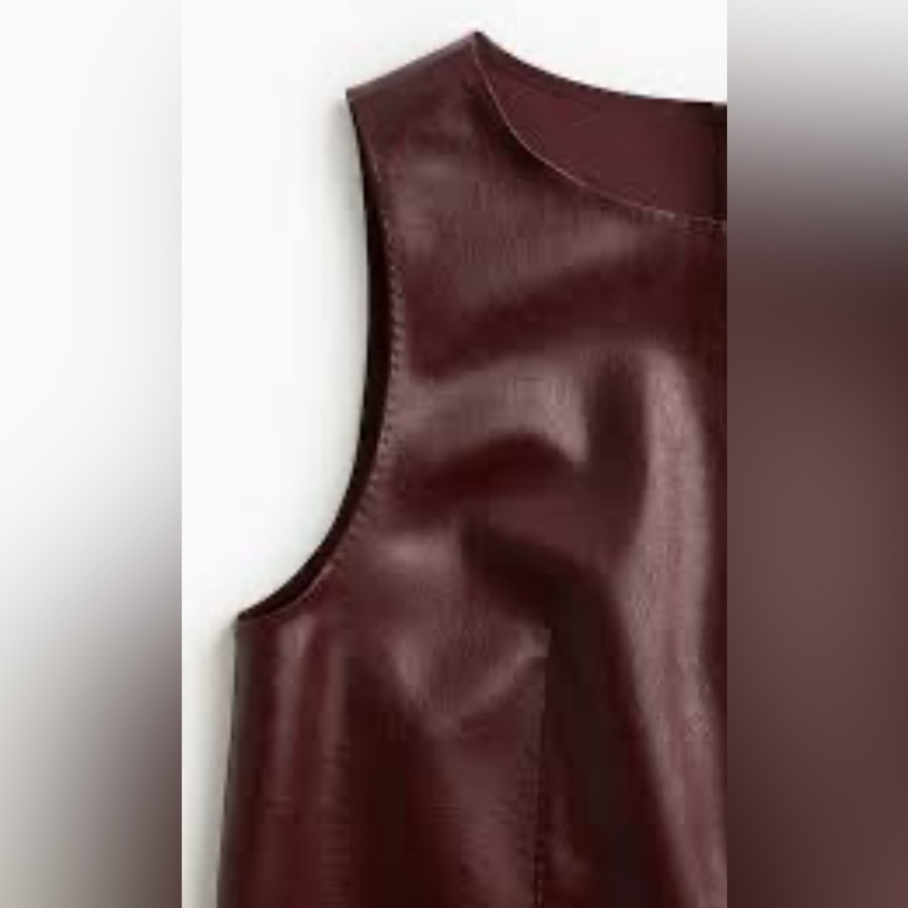 H&M Edition Vegan Leather Coated Sleeveless Burgundy Top with Back Zipper Sz. L